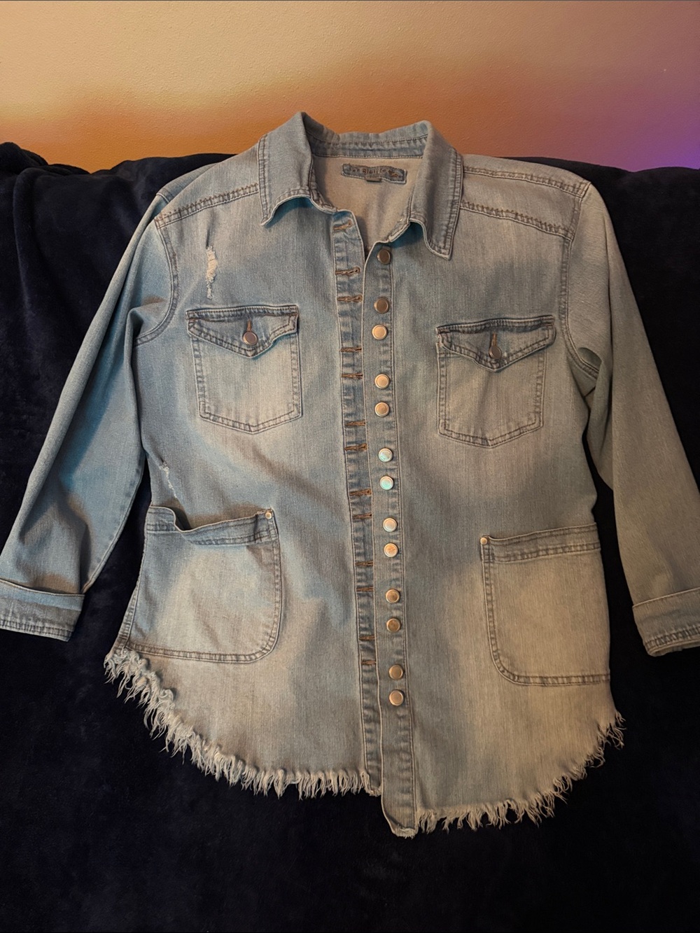 Maurices Light Blue Denim Button-Front Shirt Jacket - Kids